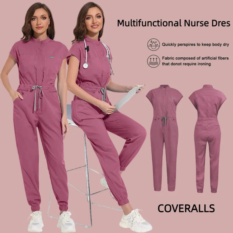 Professional Women's One-Piece Medical Scrub Jumpsuit