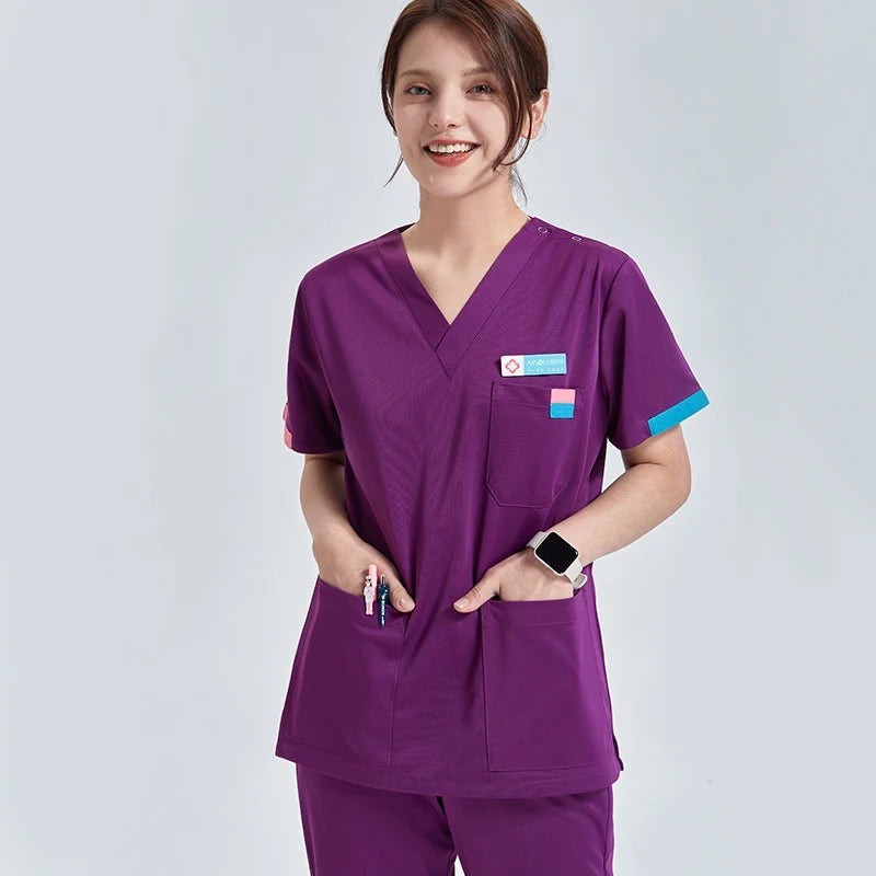 Modern Multi-Pocket Women's Scrub Set