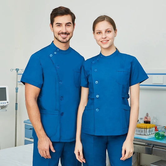 Unisex Stand Round Neck Scrub Set