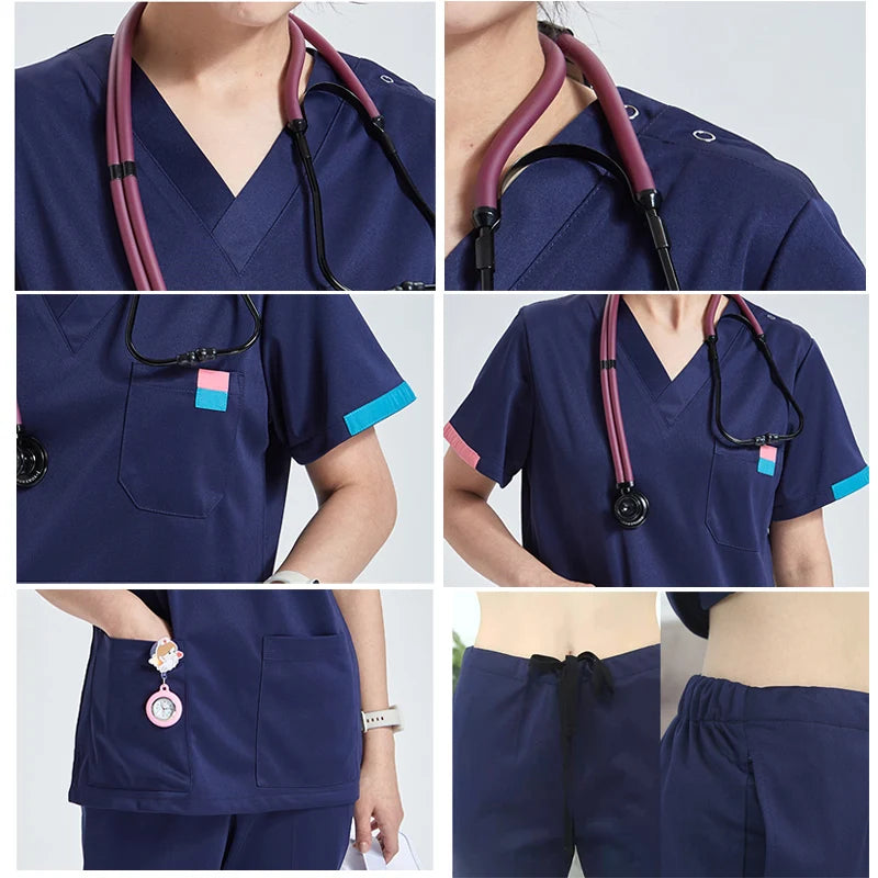 Modern Multi-Pocket Women's Scrub Set