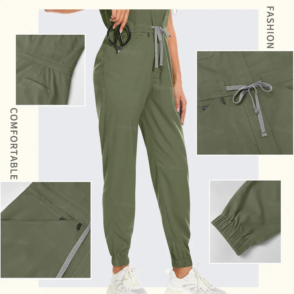 Professional Women's One-Piece Medical Scrub Jumpsuit