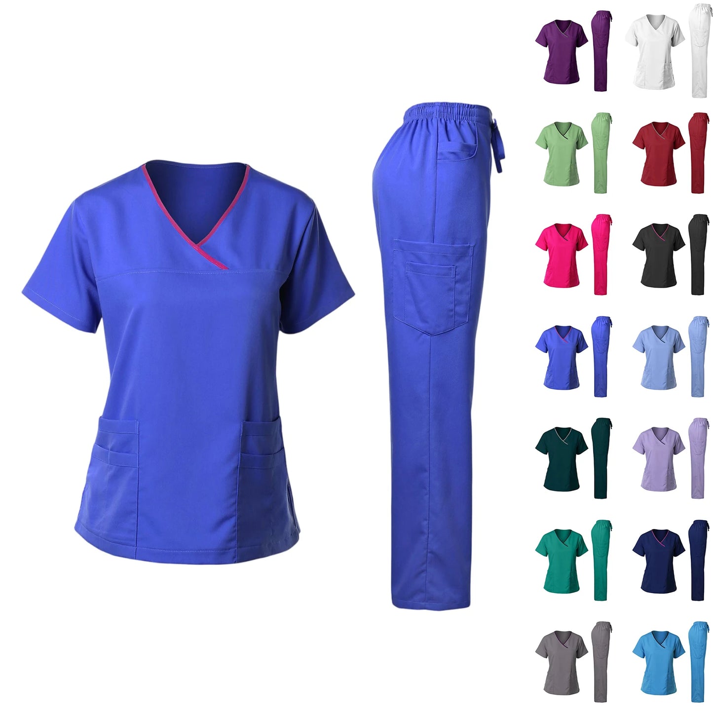 Women's Multi-Pocket V-Neck Scrub Set