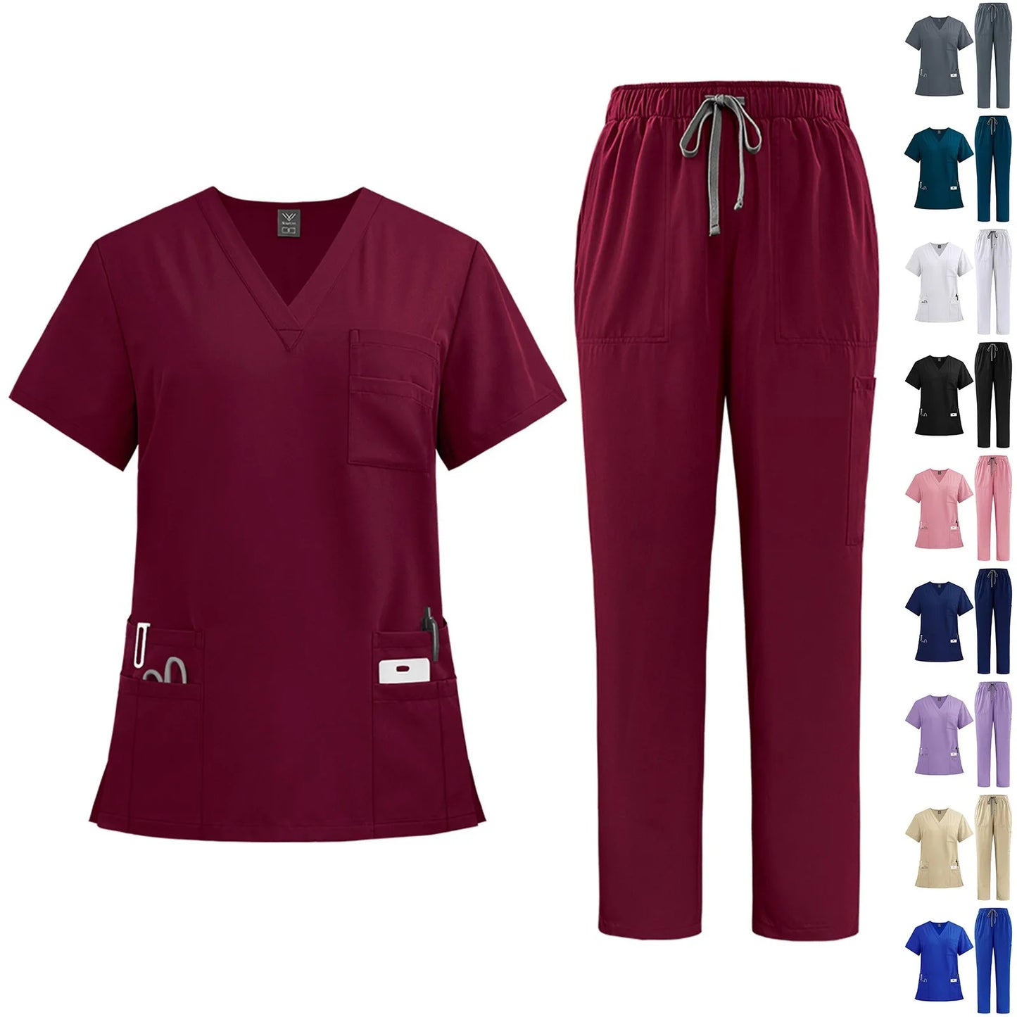 Professional Women's Multi-Pocket Scrub Set