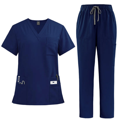 Professional Women's Multi-Pocket Scrub Set