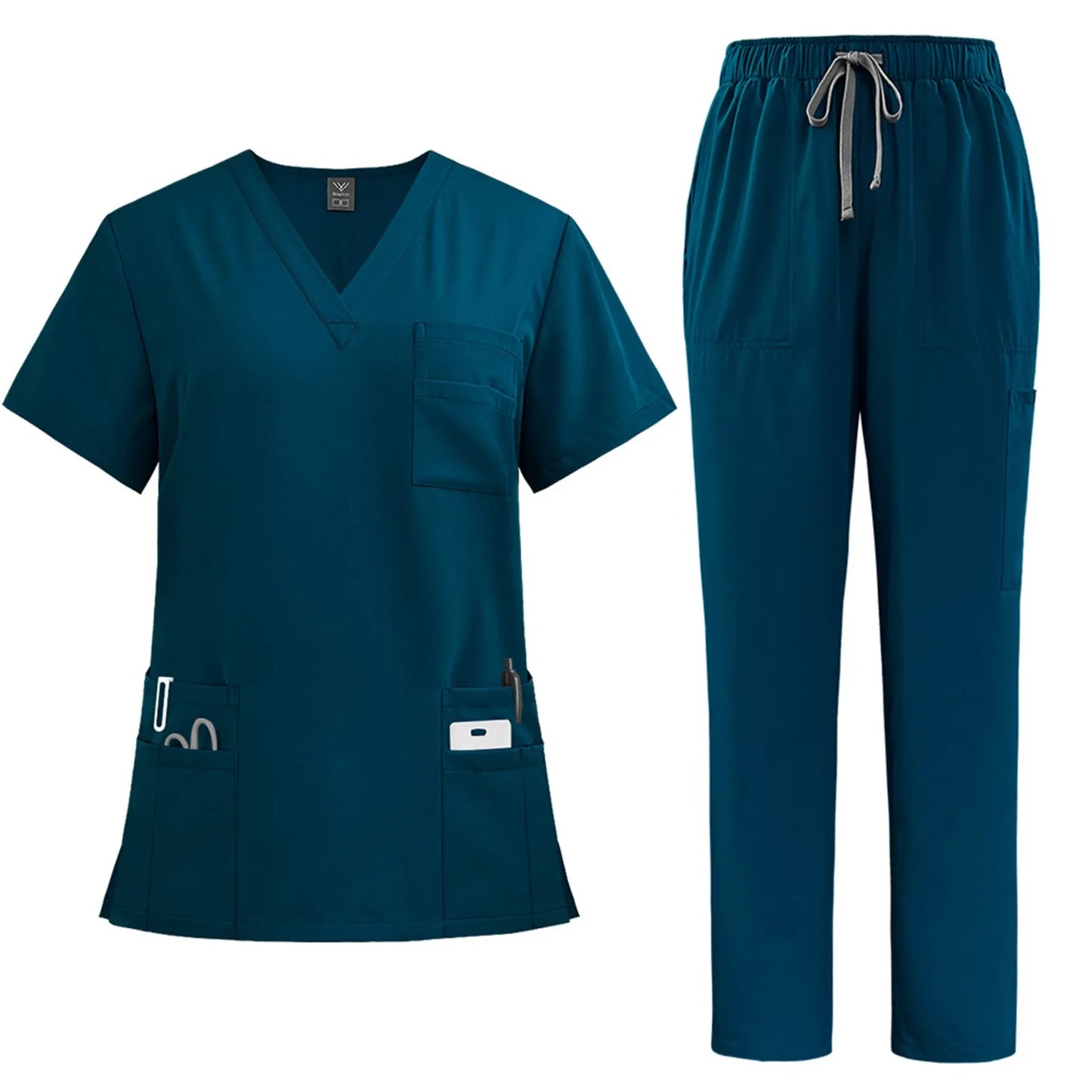 Professional Women's Multi-Pocket Scrub Set