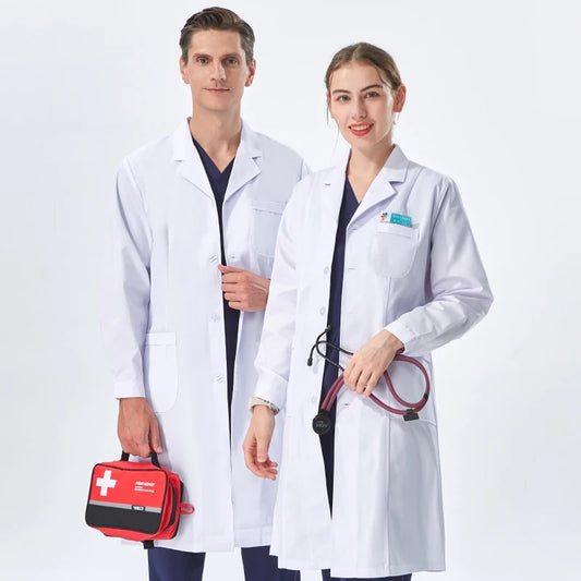 Unisex Button-Front White Lab Coat XK002