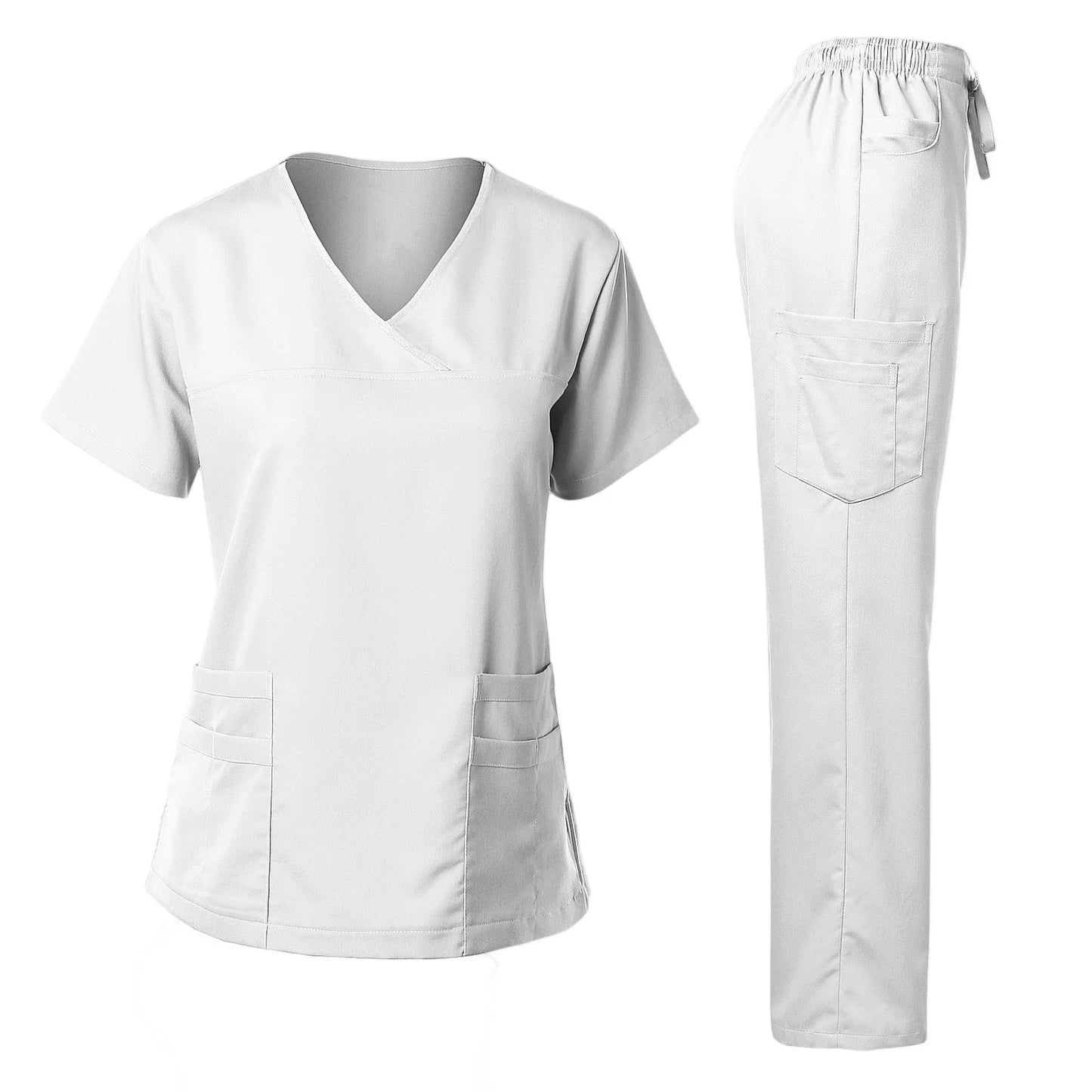 Women's Multi-Pocket V-Neck Scrub Set