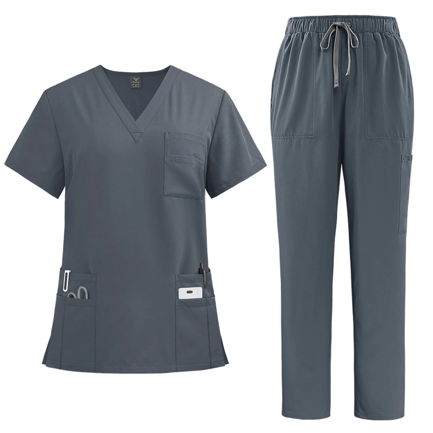 Professional Women's Multi-Pocket Scrub Set