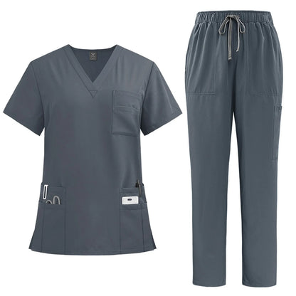 Professional Women's Multi-Pocket Scrub Set