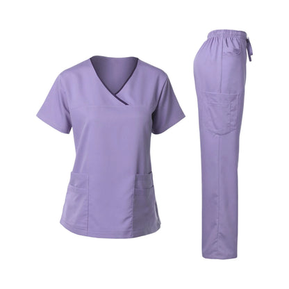 Women's Multi-Pocket V-Neck Scrub Set