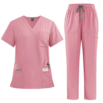 Professional Women's Multi-Pocket Scrub Set