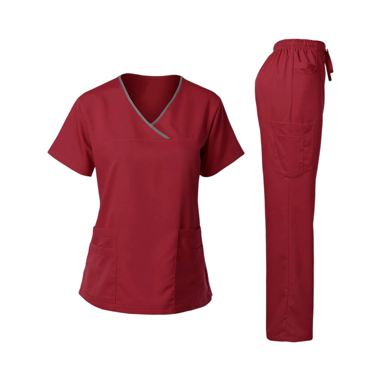 Women's Multi-Pocket V-Neck Scrub Set