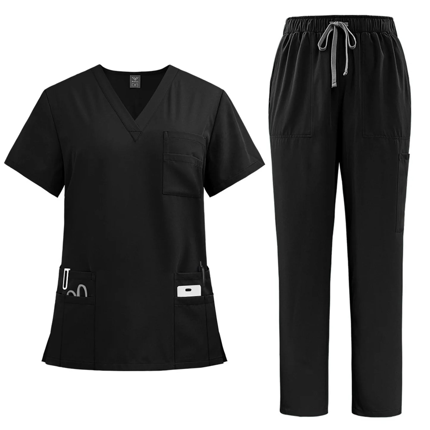 Professional Women's Multi-Pocket Scrub Set