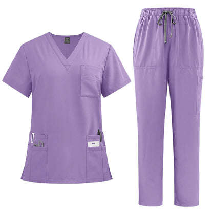 Professional Women's Multi-Pocket Scrub Set
