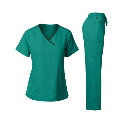 Women's Multi-Pocket V-Neck Scrub Set