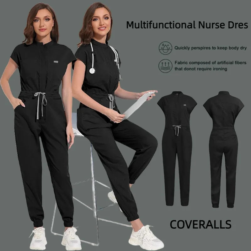 Professional Women's One-Piece Medical Scrub Jumpsuit