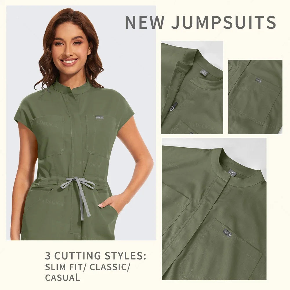 Professional Women's One-Piece Medical Scrub Jumpsuit