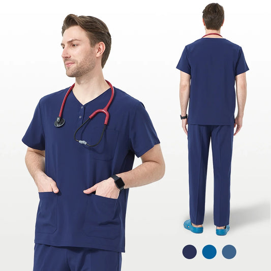Men's Button-Front Stretch Scrub Set