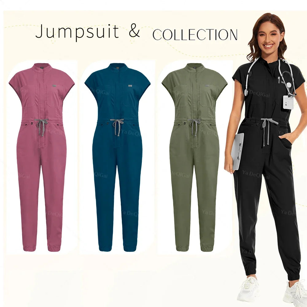 Professional Women's One-Piece Medical Scrub Jumpsuit