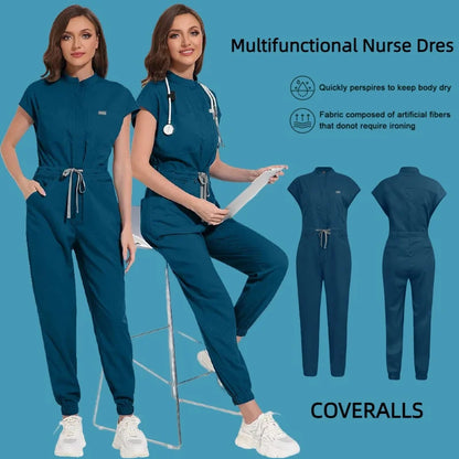 Professional Women's One-Piece Medical Scrub Jumpsuit