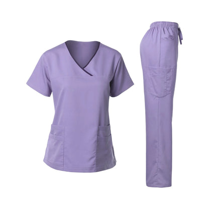 Women's Multi-Pocket V-Neck Scrub Set