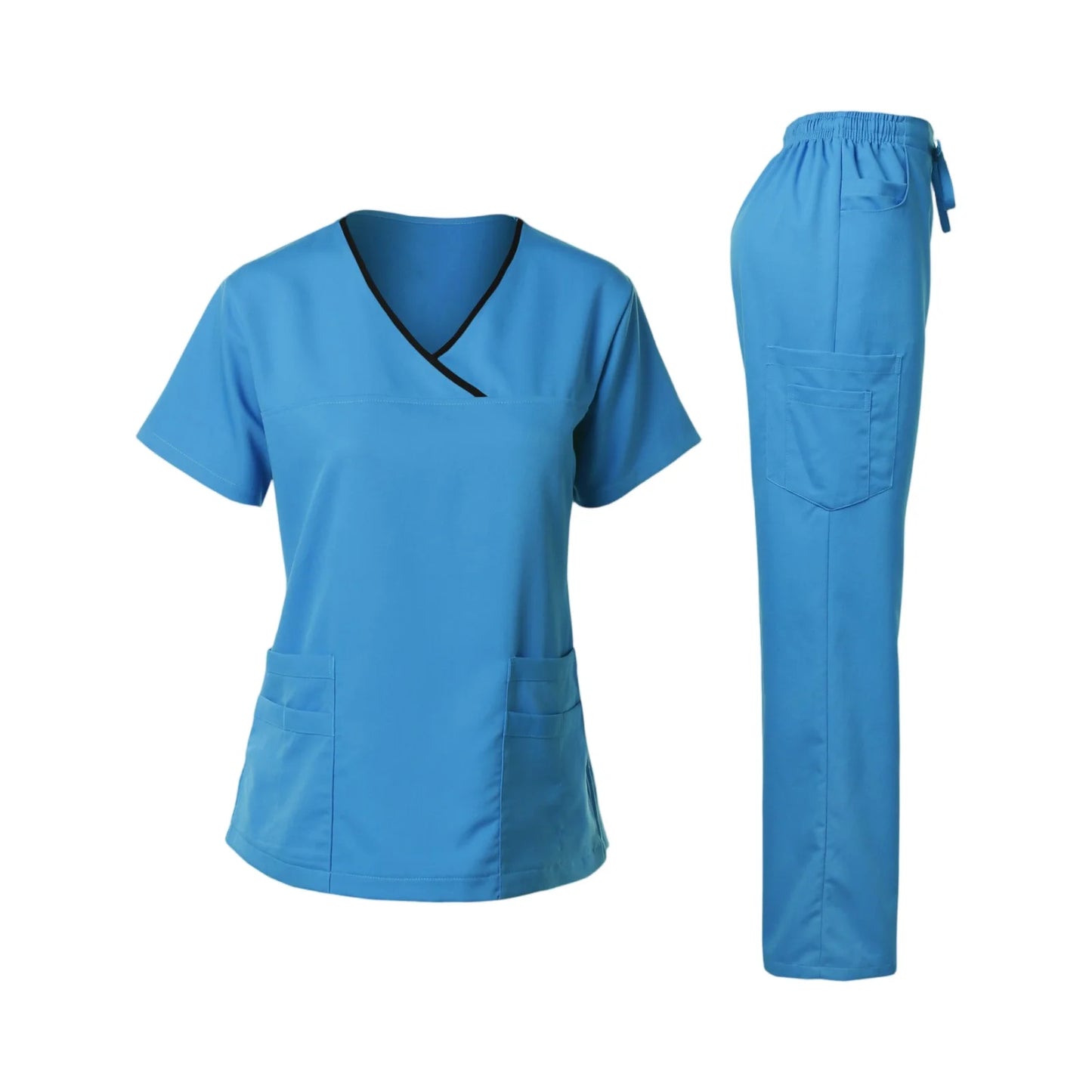 Women's Multi-Pocket V-Neck Scrub Set