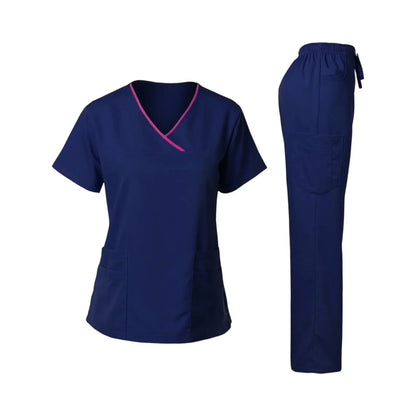 Women's Multi-Pocket V-Neck Scrub Set