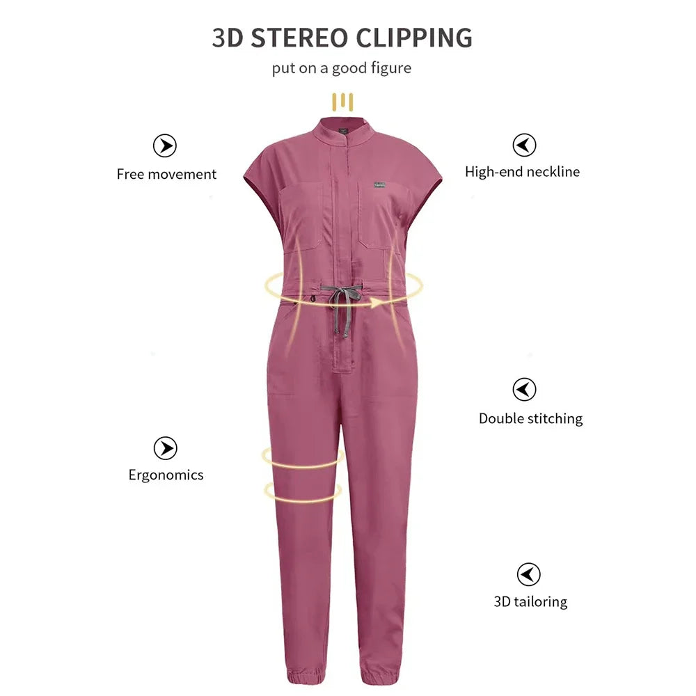 Professional Women's One-Piece Medical Scrub Jumpsuit