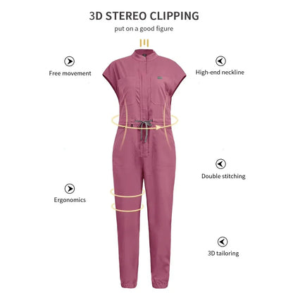 Professional Women's One-Piece Medical Scrub Jumpsuit