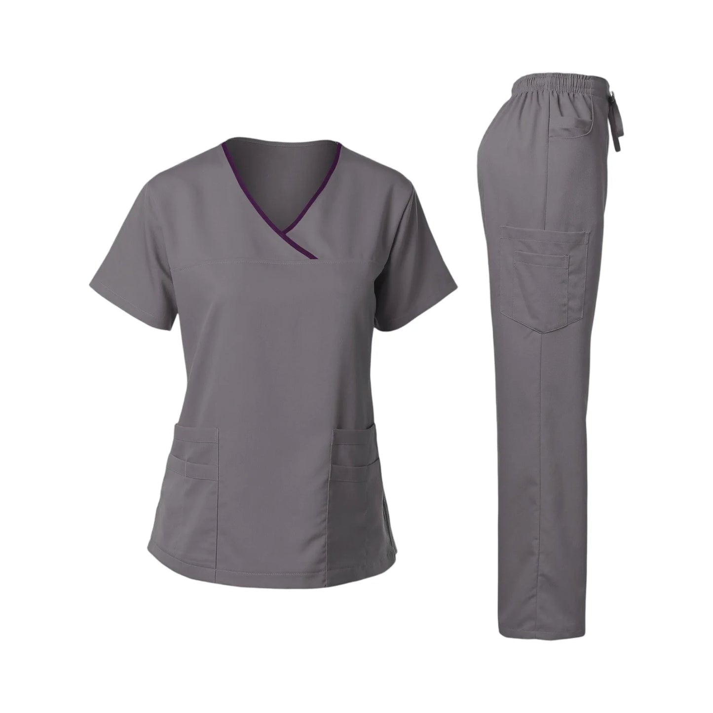 Women's Multi-Pocket V-Neck Scrub Set