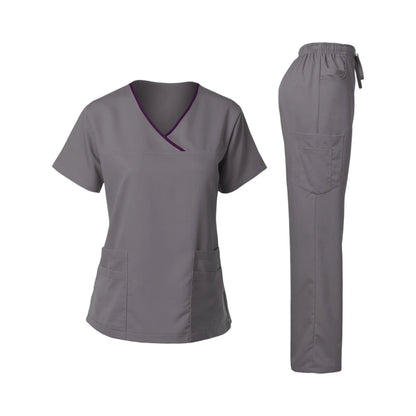 Women's Multi-Pocket V-Neck Scrub Set