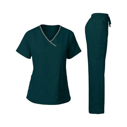 Women's Multi-Pocket V-Neck Scrub Set