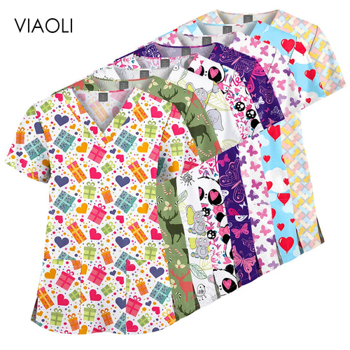 VIAOLI Unisex V-Neck Professional Scrub Top