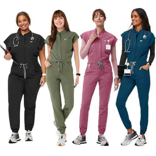 Professional Women's One-Piece Medical Scrub Jumpsuit