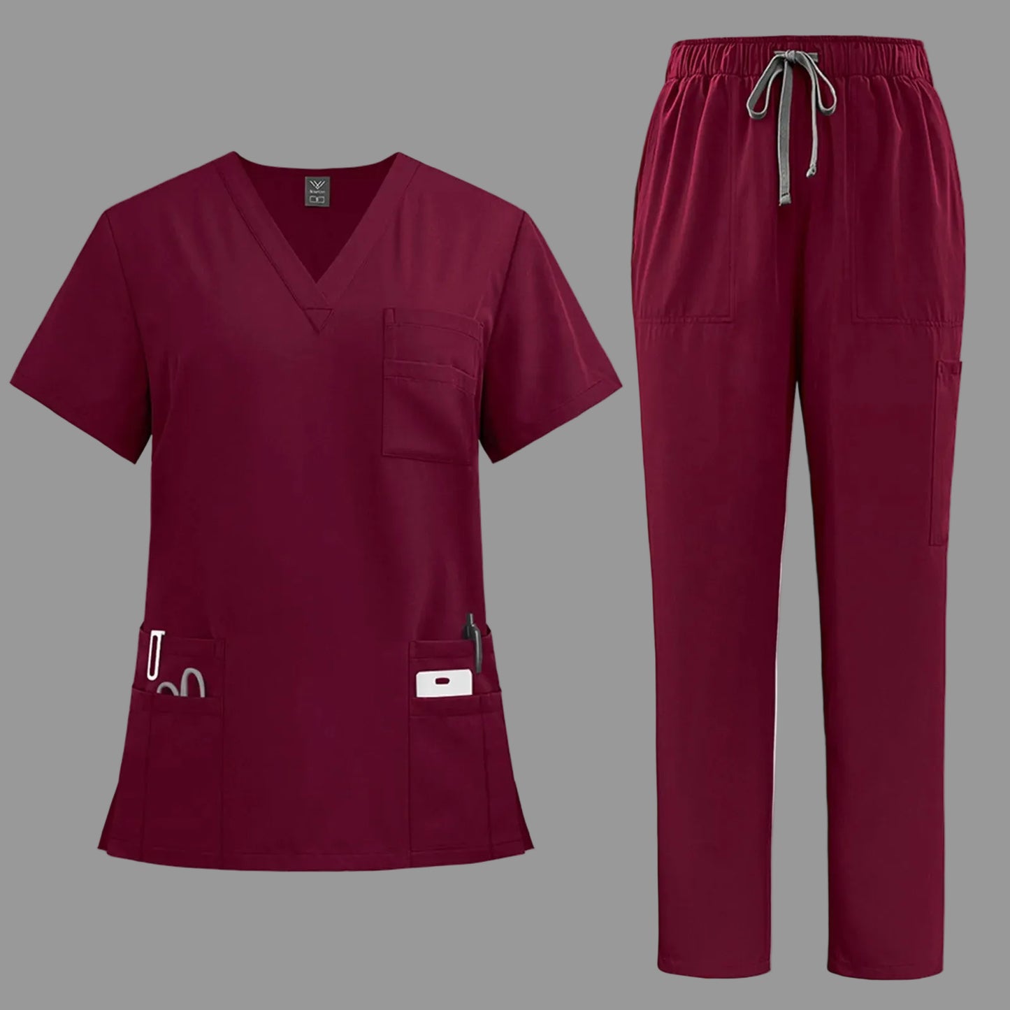 Professional Women's Multi-Pocket Scrub Set