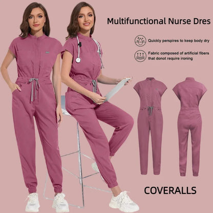 Professional Women's One-Piece Medical Scrub Jumpsuit