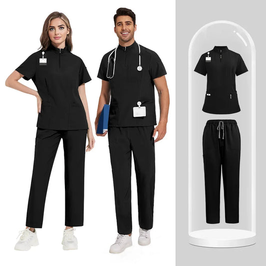 Unisex Modern Stand Collar Scrub Set
