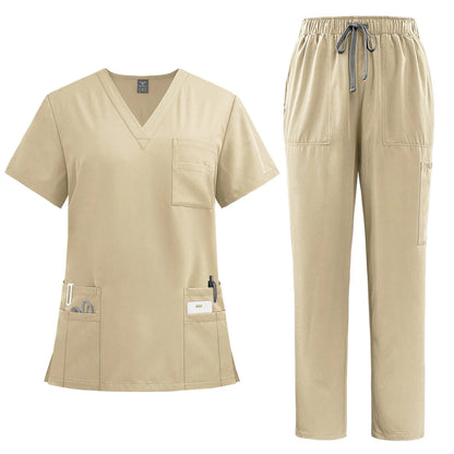 Professional Women's Multi-Pocket Scrub Set