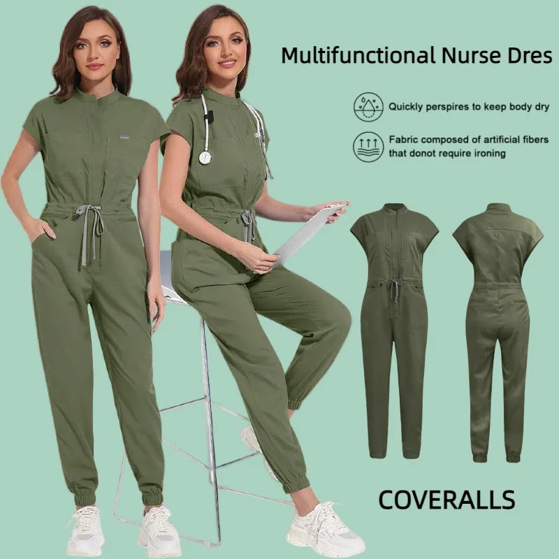 Professional Women's One-Piece Medical Scrub Jumpsuit