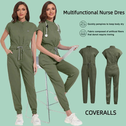 Professional Women's One-Piece Medical Scrub Jumpsuit