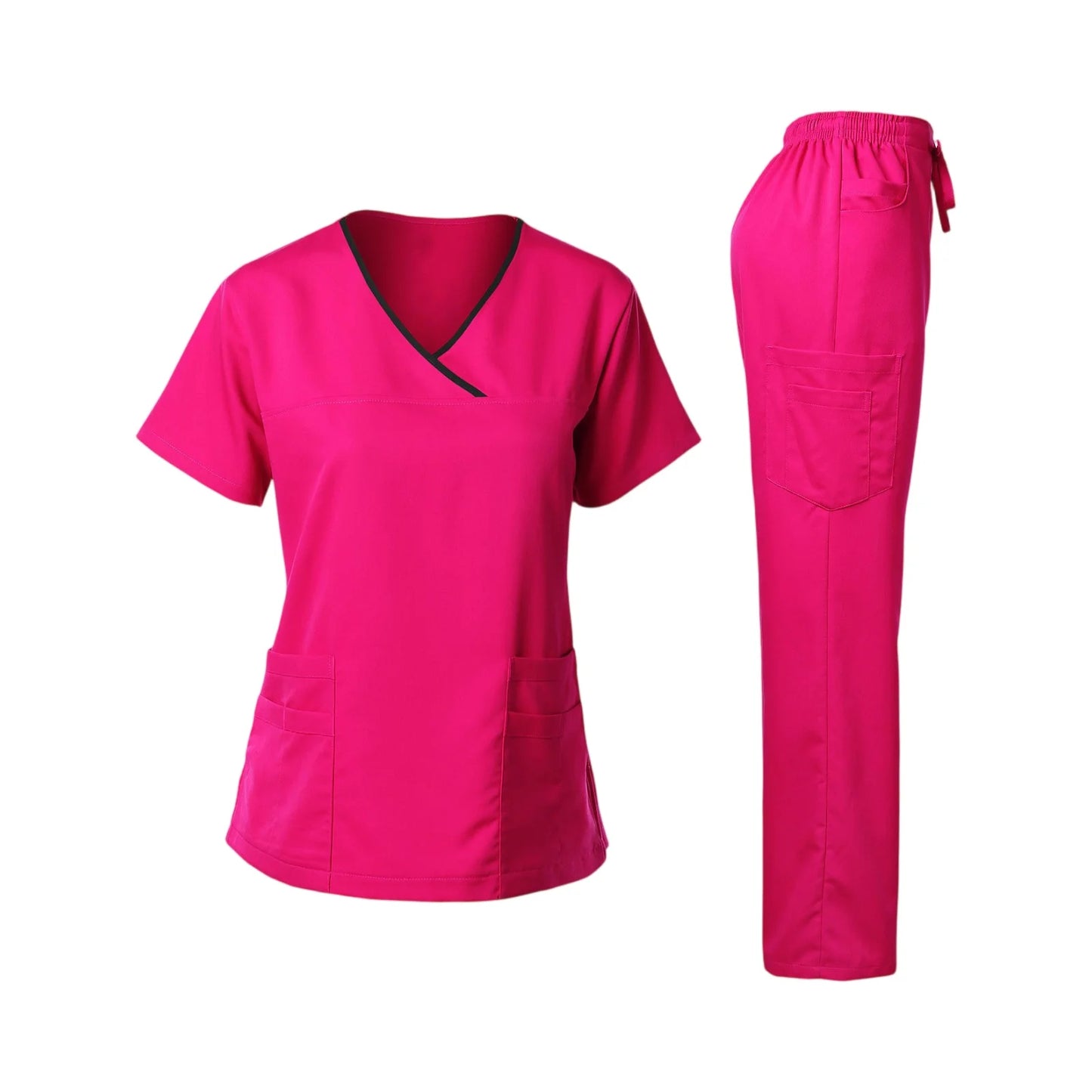 Women's Multi-Pocket V-Neck Scrub Set