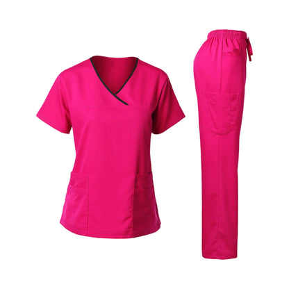 Women's Multi-Pocket V-Neck Scrub Set