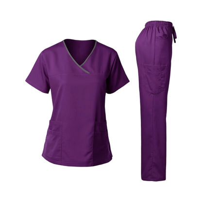 Women's Multi-Pocket V-Neck Scrub Set