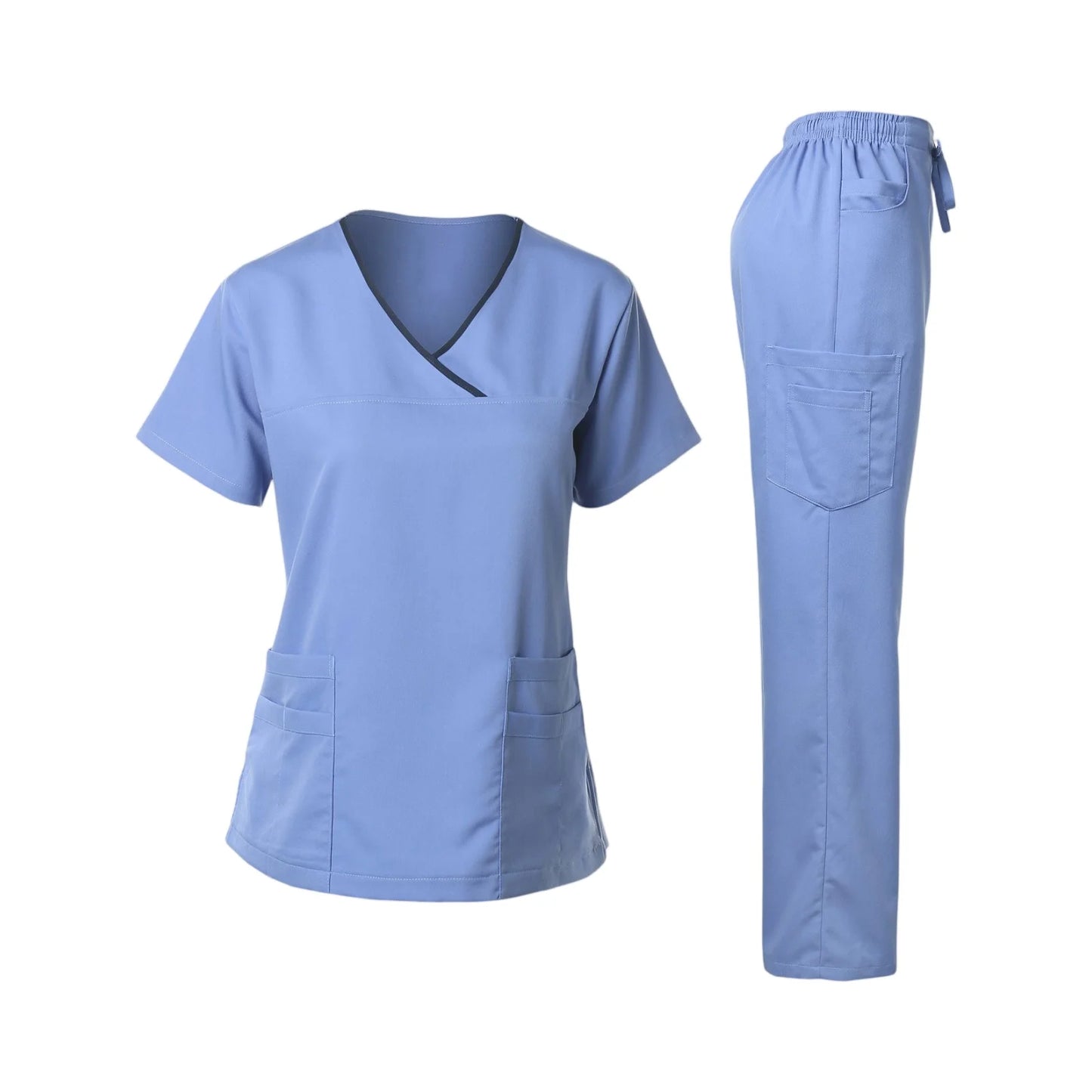 Women's Multi-Pocket V-Neck Scrub Set