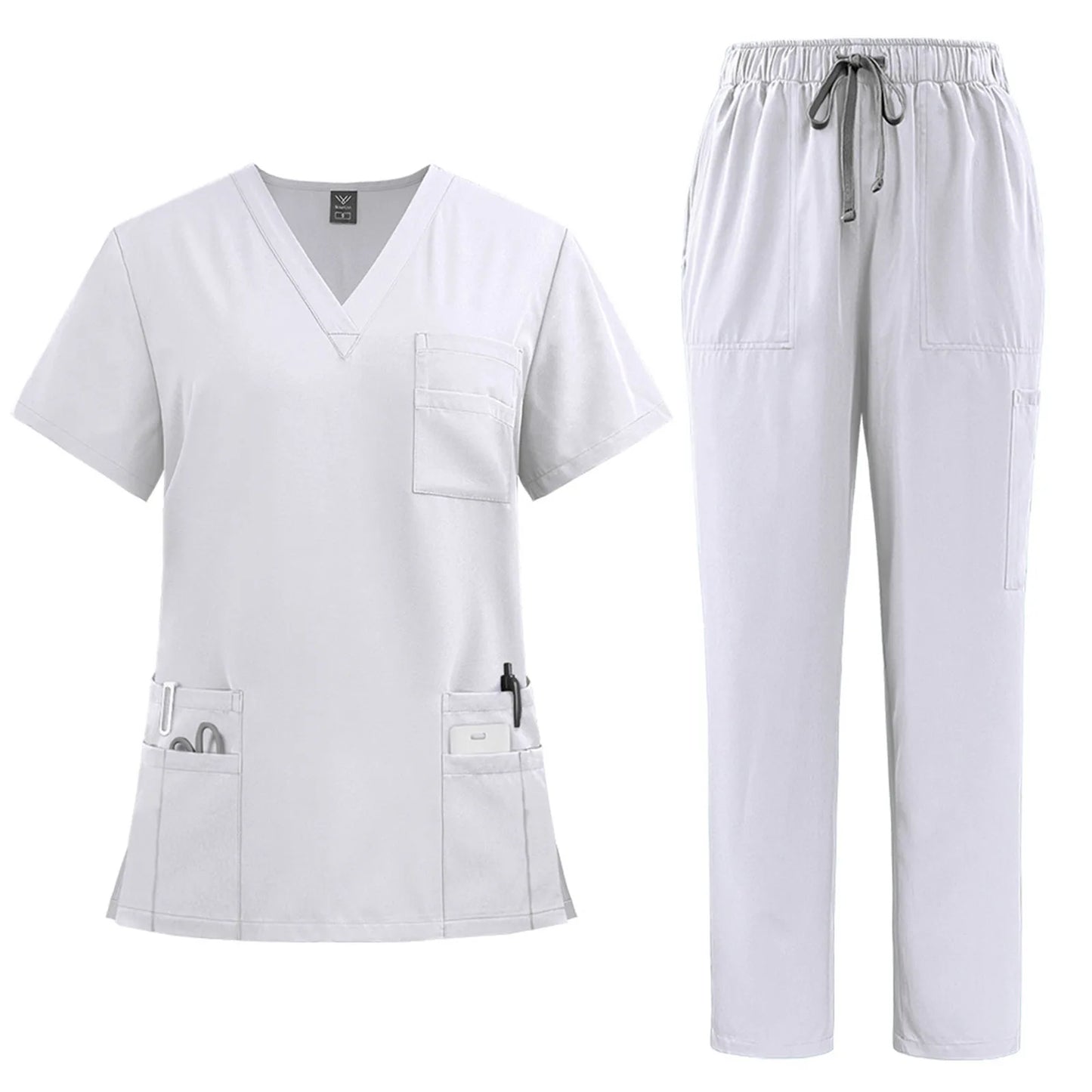 Professional Women's Multi-Pocket Scrub Set