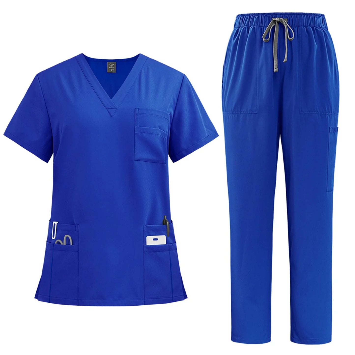 Professional Women's Multi-Pocket Scrub Set